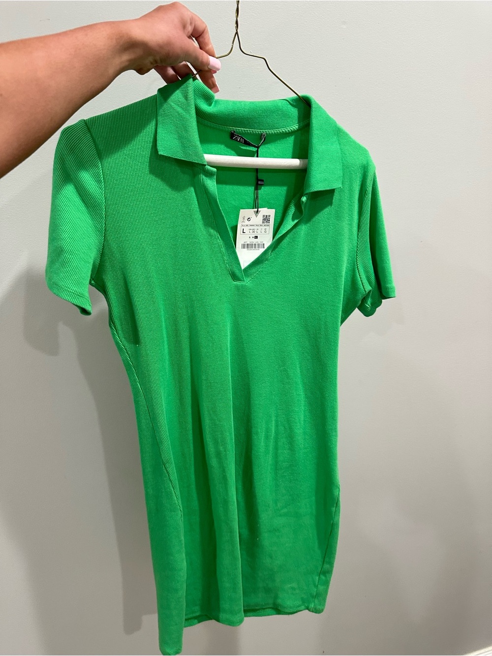 Zara Bright Green Polo-Style Mini Dress